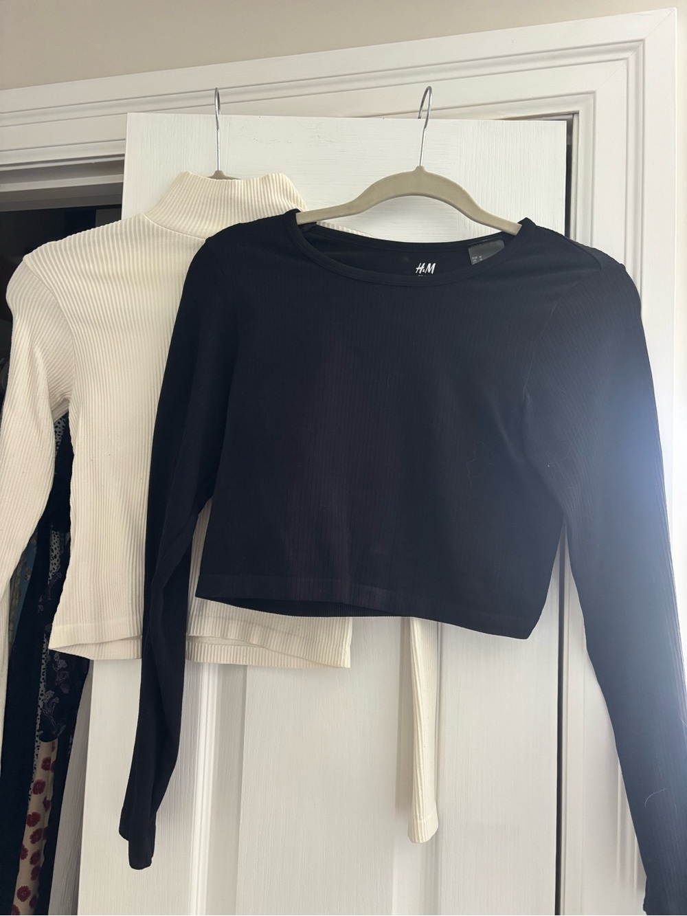H&M Black and Zara white Sleeve Cropped Top